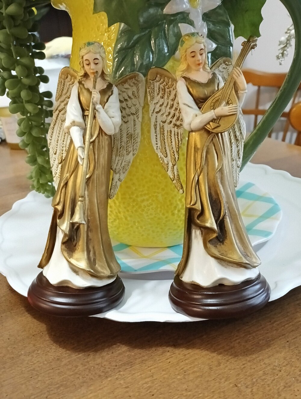 Set Of Vintage Angels Playing The Lute And The Trumpet